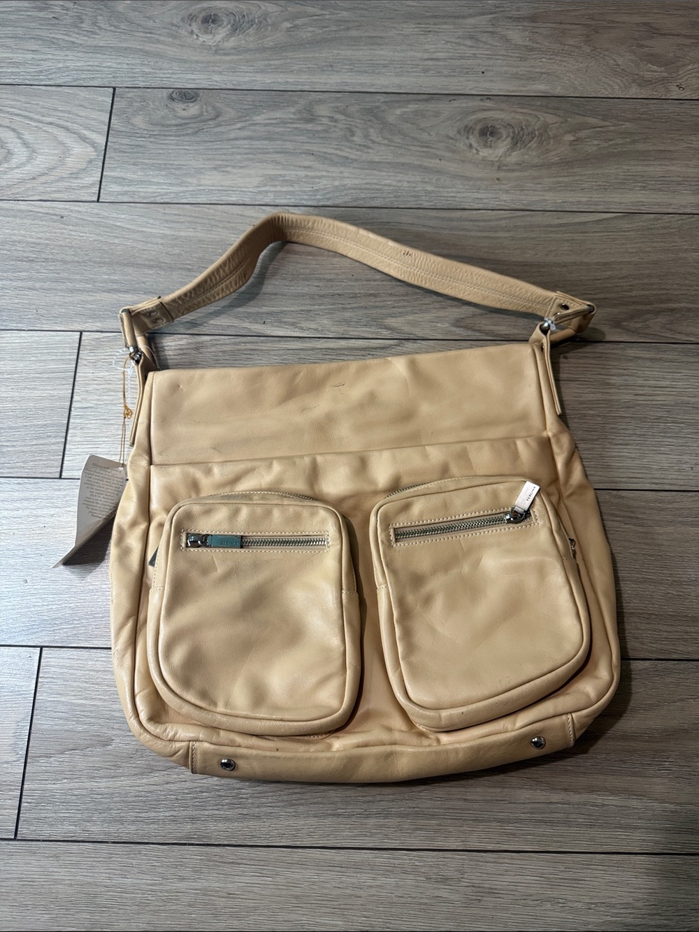 Perlina Tan Shoulder Bag with Dual Front Pockets